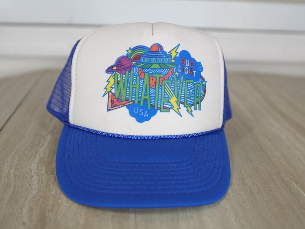 Mesh Cap Vintage BUDWEISER Beer WHATEVER USA Bud Light (Adjustable Snap Back)